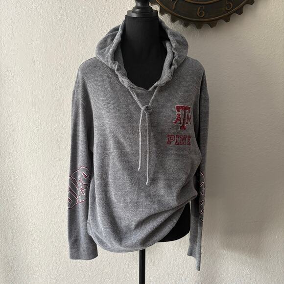 VICTORIA’S SECRET PINK Texas ATM Terry Cloth Hoodie Gray SzS Collegiate Football - Picture 1 of 7
